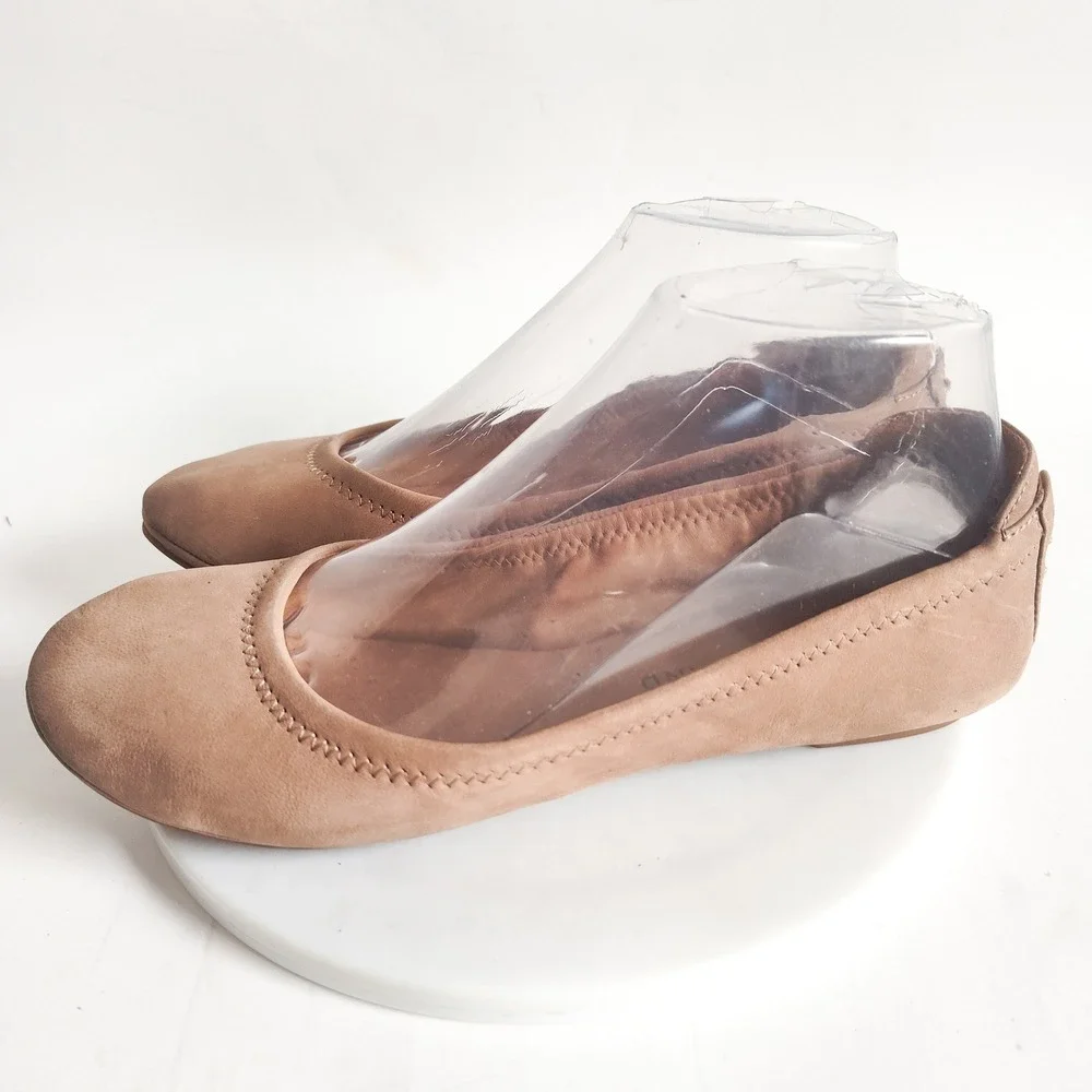 Lucky Brand Ballet‎ Flats Size 6 Tan Leather Lace Up Heel Slip On Shoes